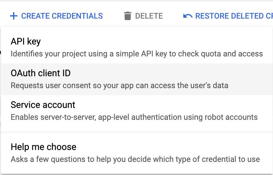 Google Cloud - Choose credentials type