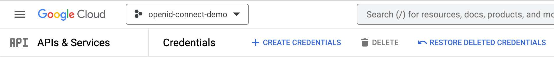 Google Cloud - Create Credentials button