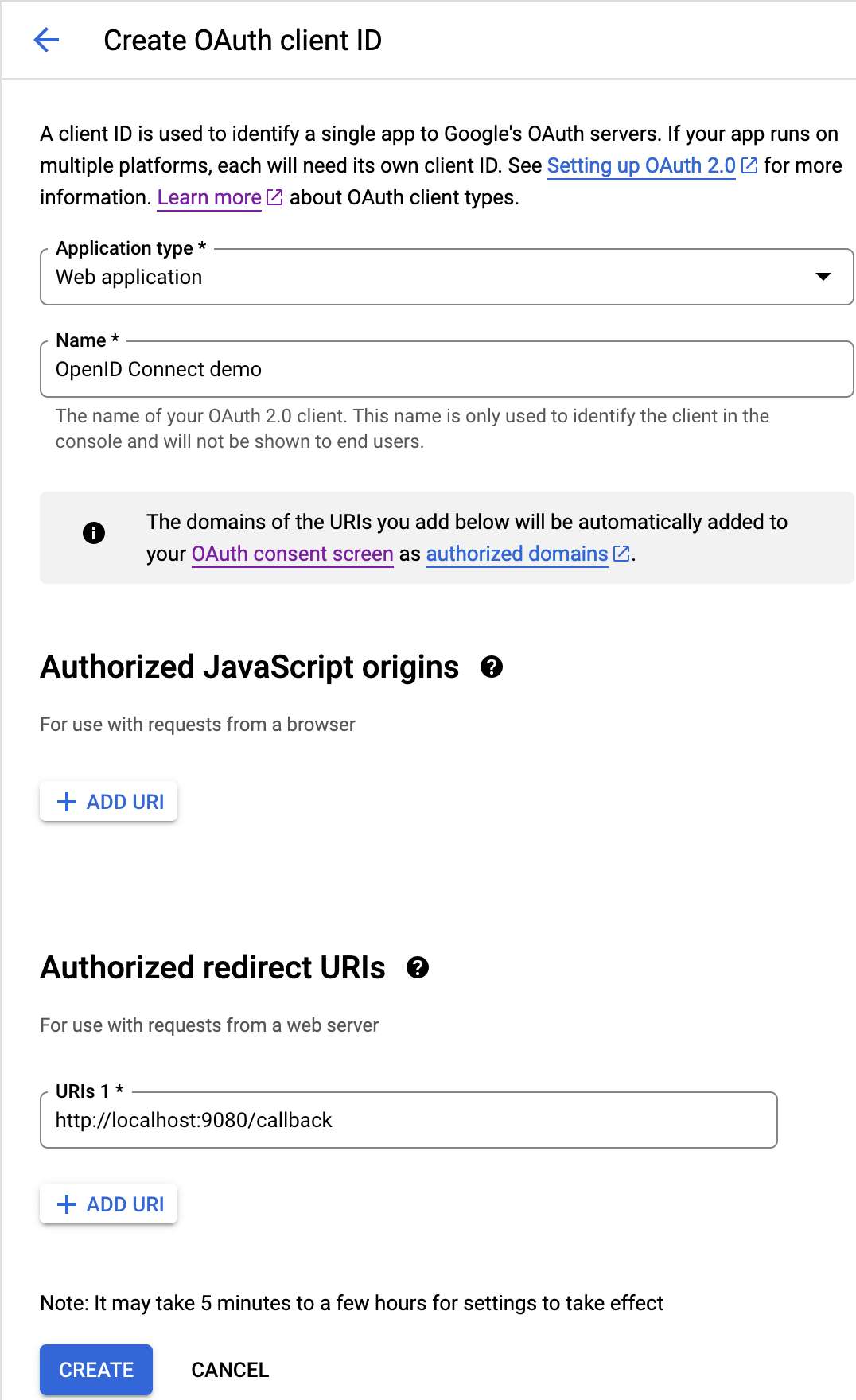 Google Cloud - Create OAuth Client id