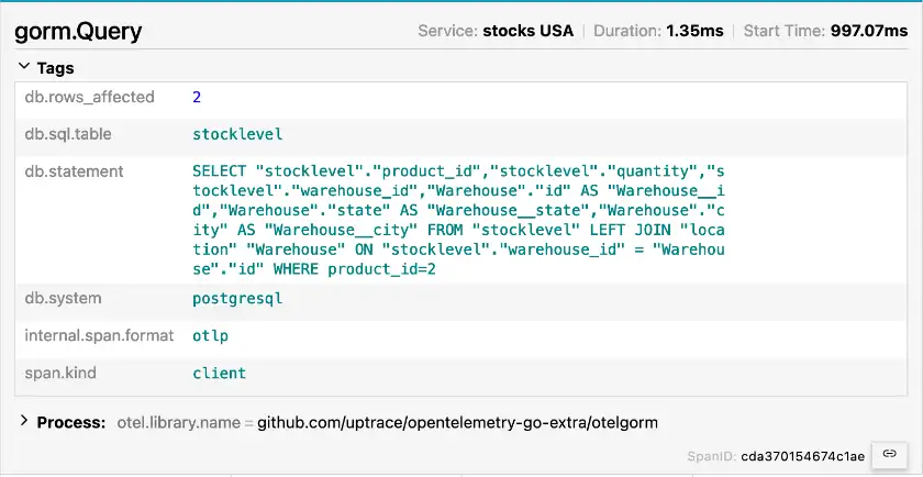 postgres gorm trace