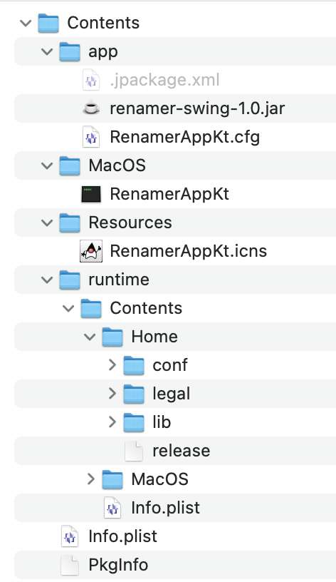 Application’s structure as created by the jpackage