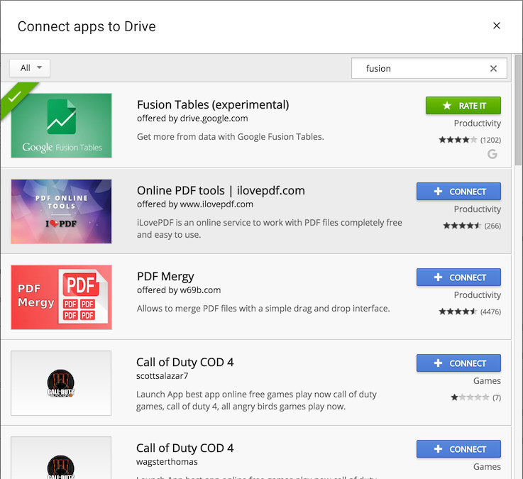 Connect Google Fusion Table on Drive